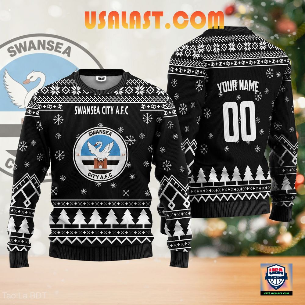 Swansea City A.F.C Personalized Ugly Sweater Black Version - Good one dear