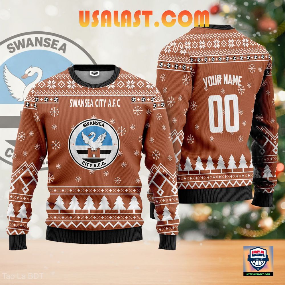 Wholesale Swansea City A.F.C Personalized Ugly Sweater Red Orange Version
