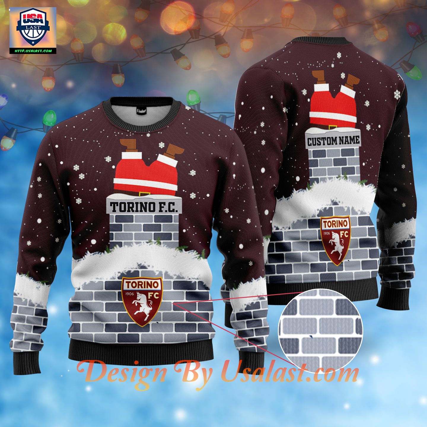 Best Sale Torino FC Santa Claus Custom Name Ugly Christmas Sweater