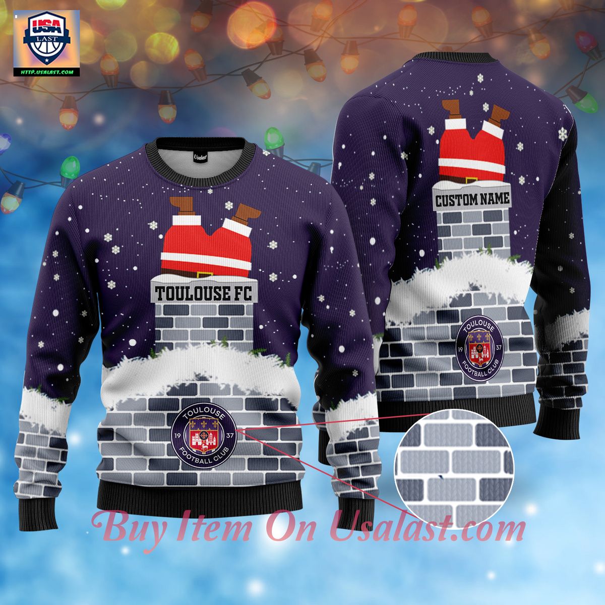 Luxury Toulouse FC Santa Claus Custom Name Ugly Christmas Sweater
