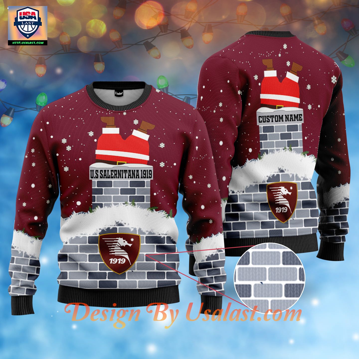 U.S Salernitana 1919 Santa Claus Custom Name Ugly Christmas Sweater - Coolosm