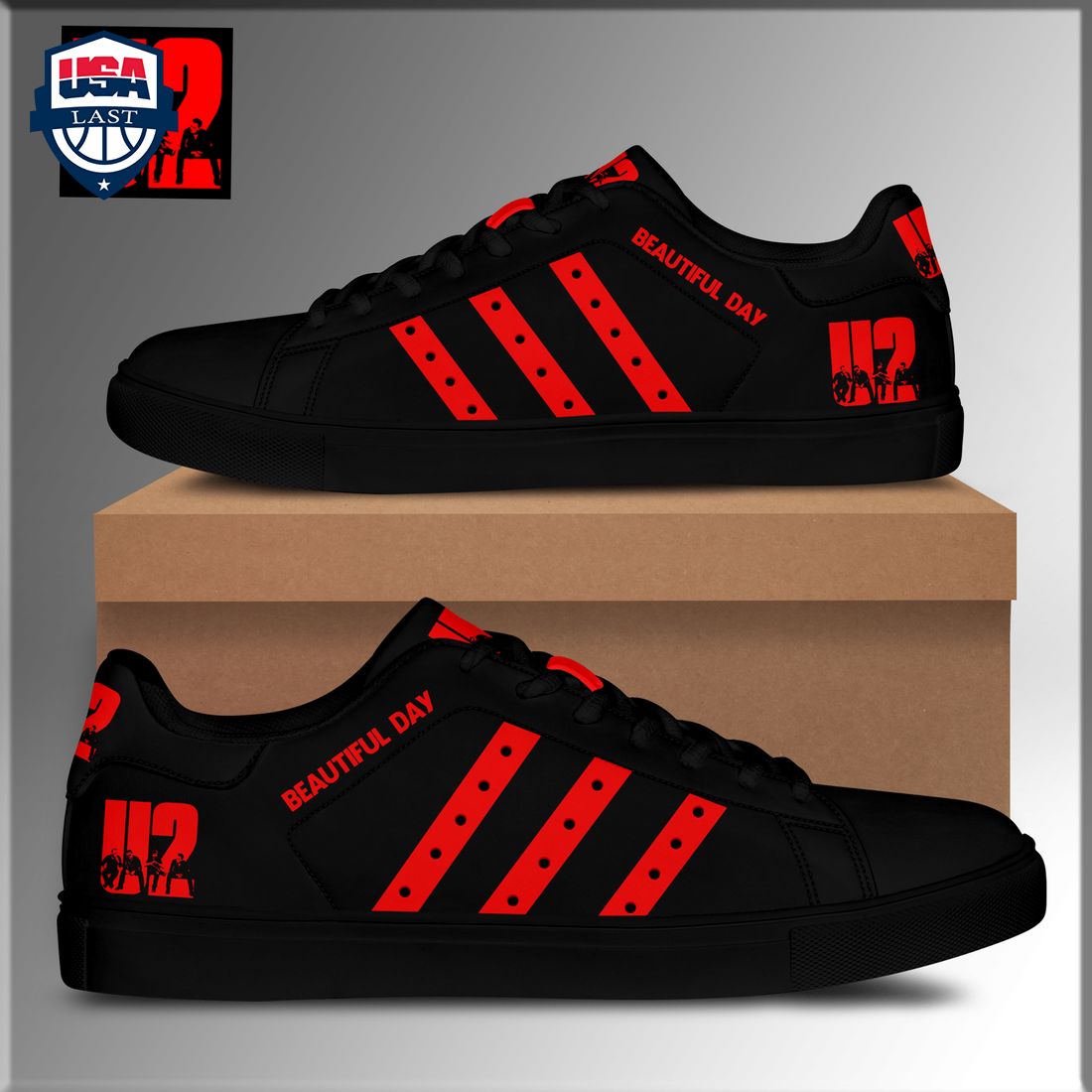 U2 Beautiful Day Red Stripes Stan Smith Low Top Shoes