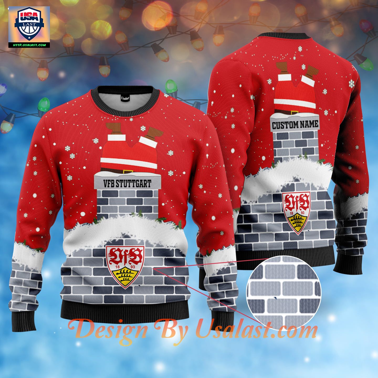 Unique VfB Stuttgart Custom Name Ugly Christmas Sweater – Red Version