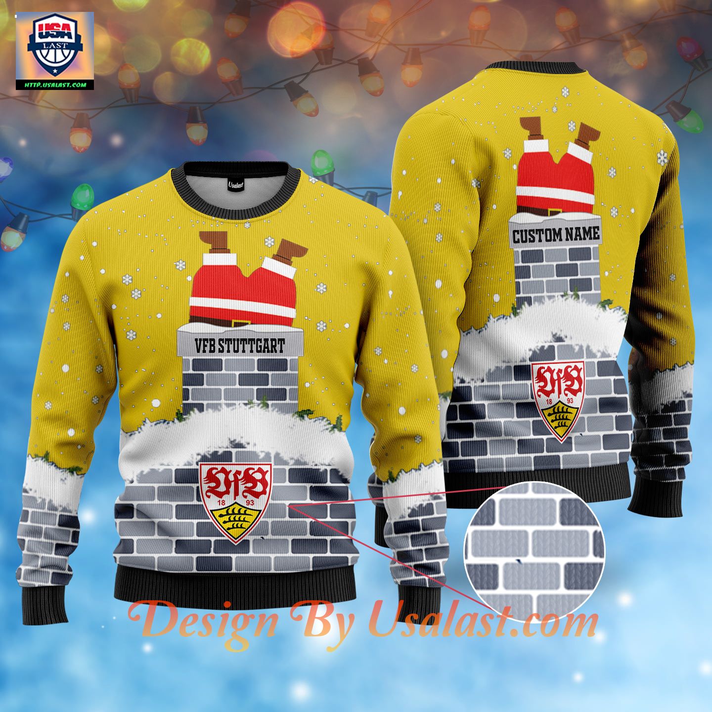Up to 20% Off VfB Stuttgart Custom Name Ugly Christmas Sweater – Yellow Version