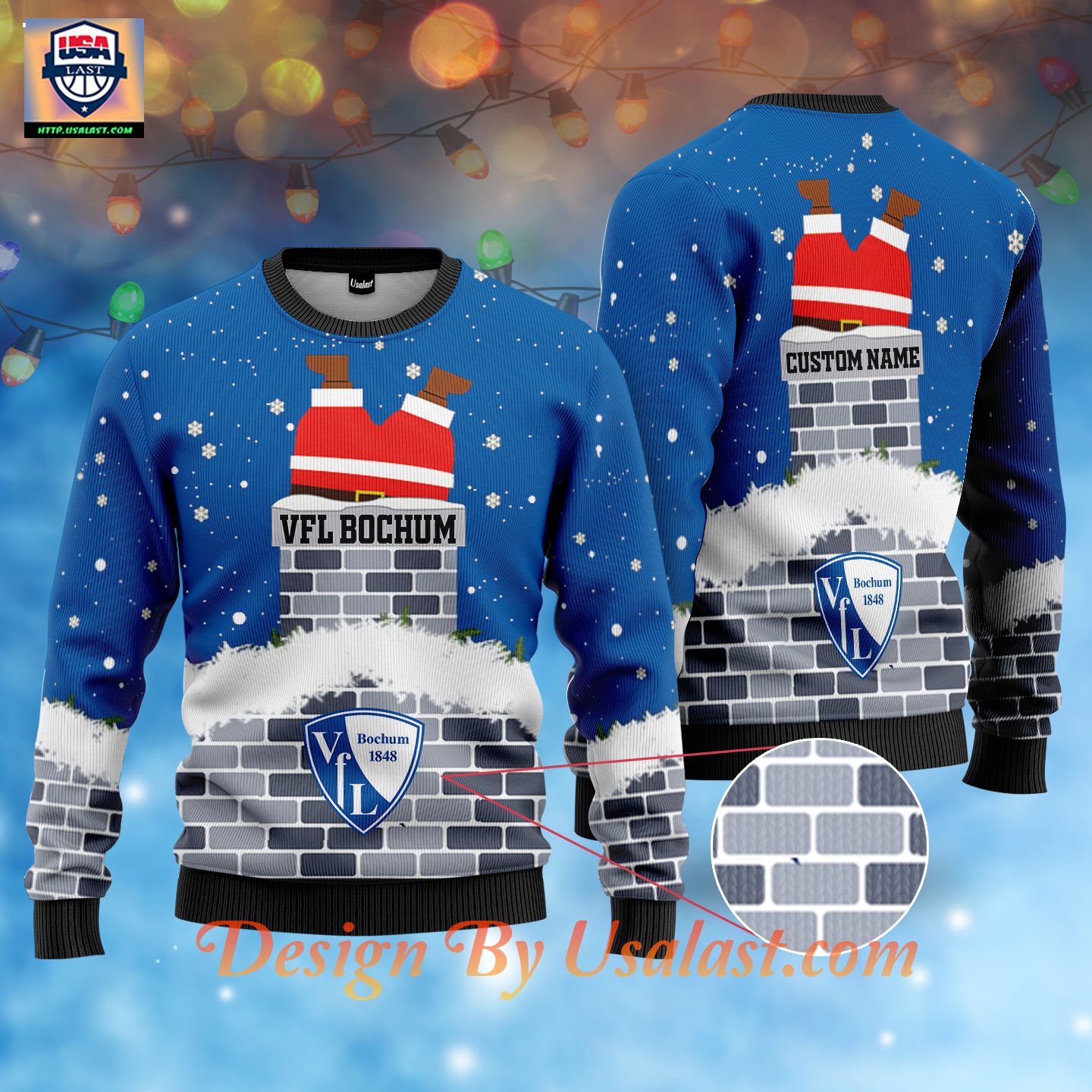 VfL Bochum Custom Name Ugly Christmas Sweater - Blue Version - It is too funny