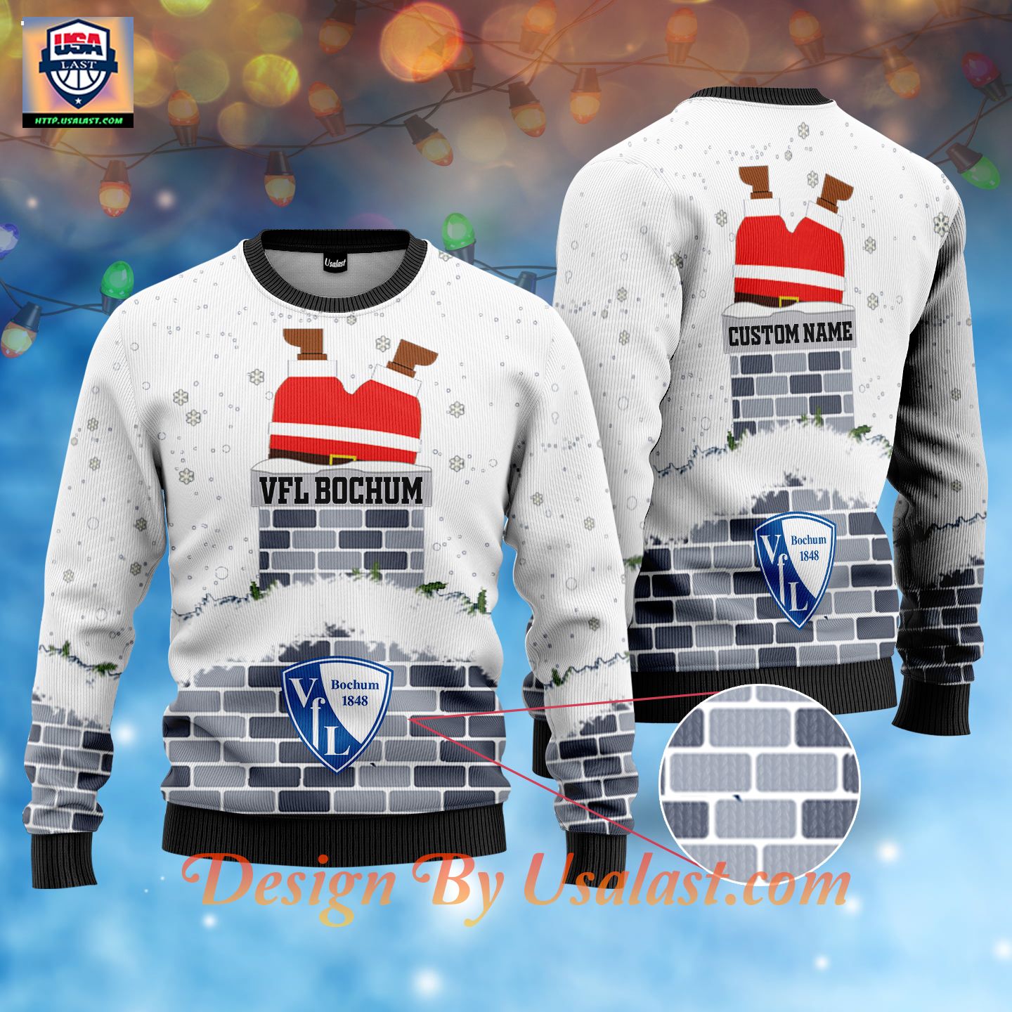 Welcome VfL Bochum Custom Name Ugly Christmas Sweater – White Version