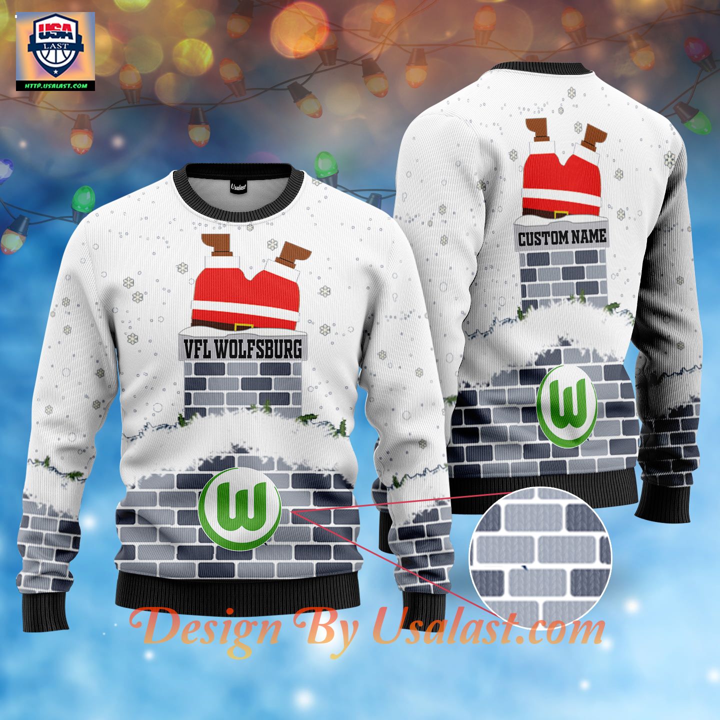 Wholesale VfL Wolfsburg Custom Name Ugly Christmas Sweater – White Version