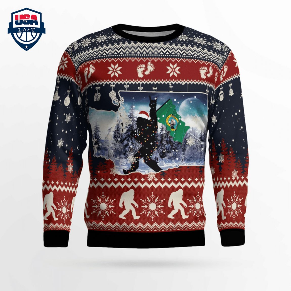 Washington Bigfoot Squatching Through The Snow 3D Christmas Sweater