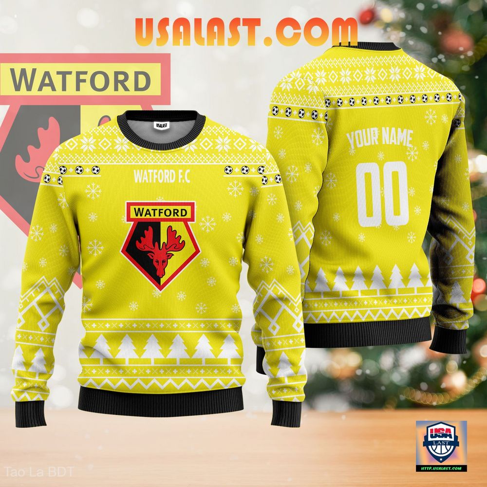 Shopping Watford F.C Personalized Ugly Sweater Yellow Version