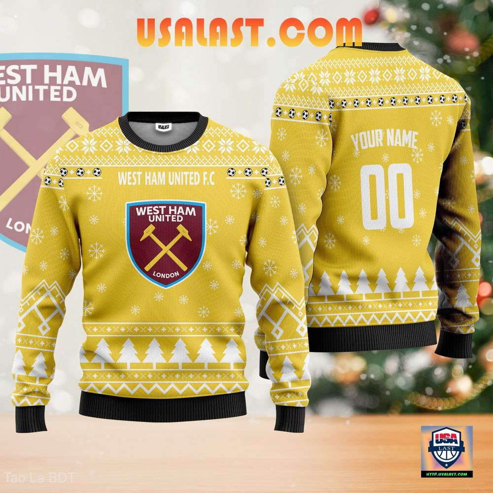 New Launch West Ham United F.C Personalized Gold Ugly Sweater