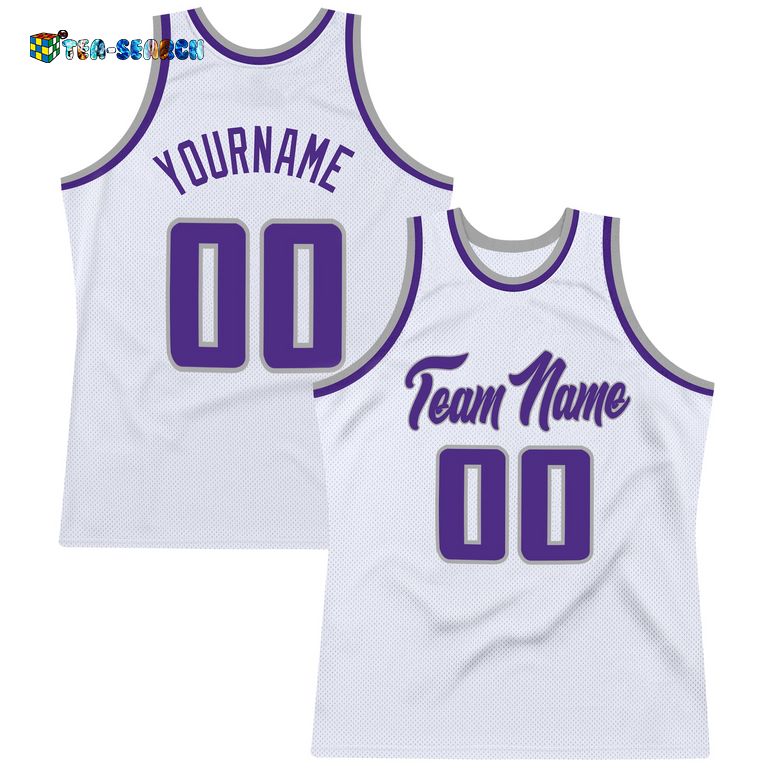 Best Quality White Purple-silver Gray Authentic Throwback Basketball Jersey