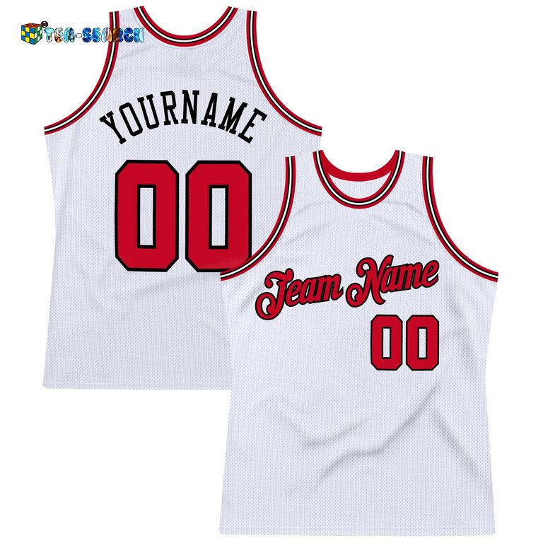 High Quality White Red-black Authentic Throwback Basketball Jersey