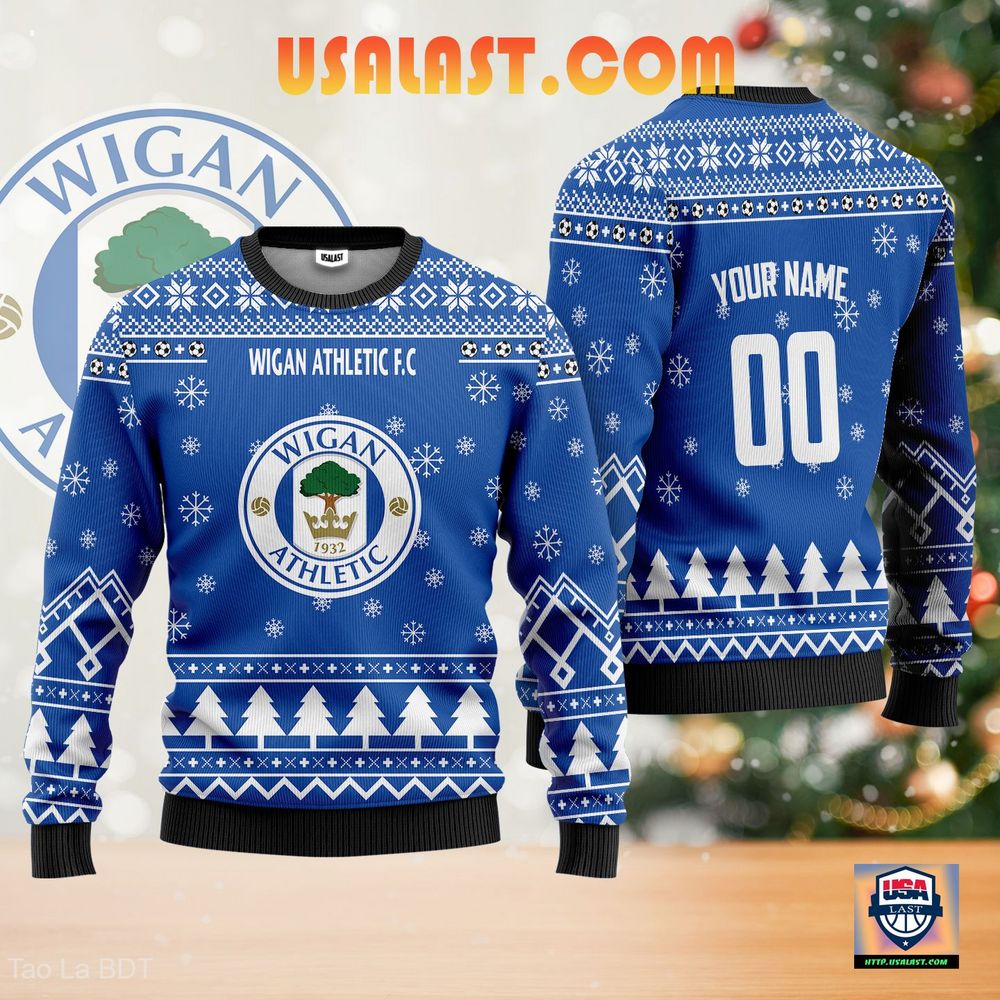 Saleoff Wigan Athletic F.C Personalized Ugly Sweater Blue Version
