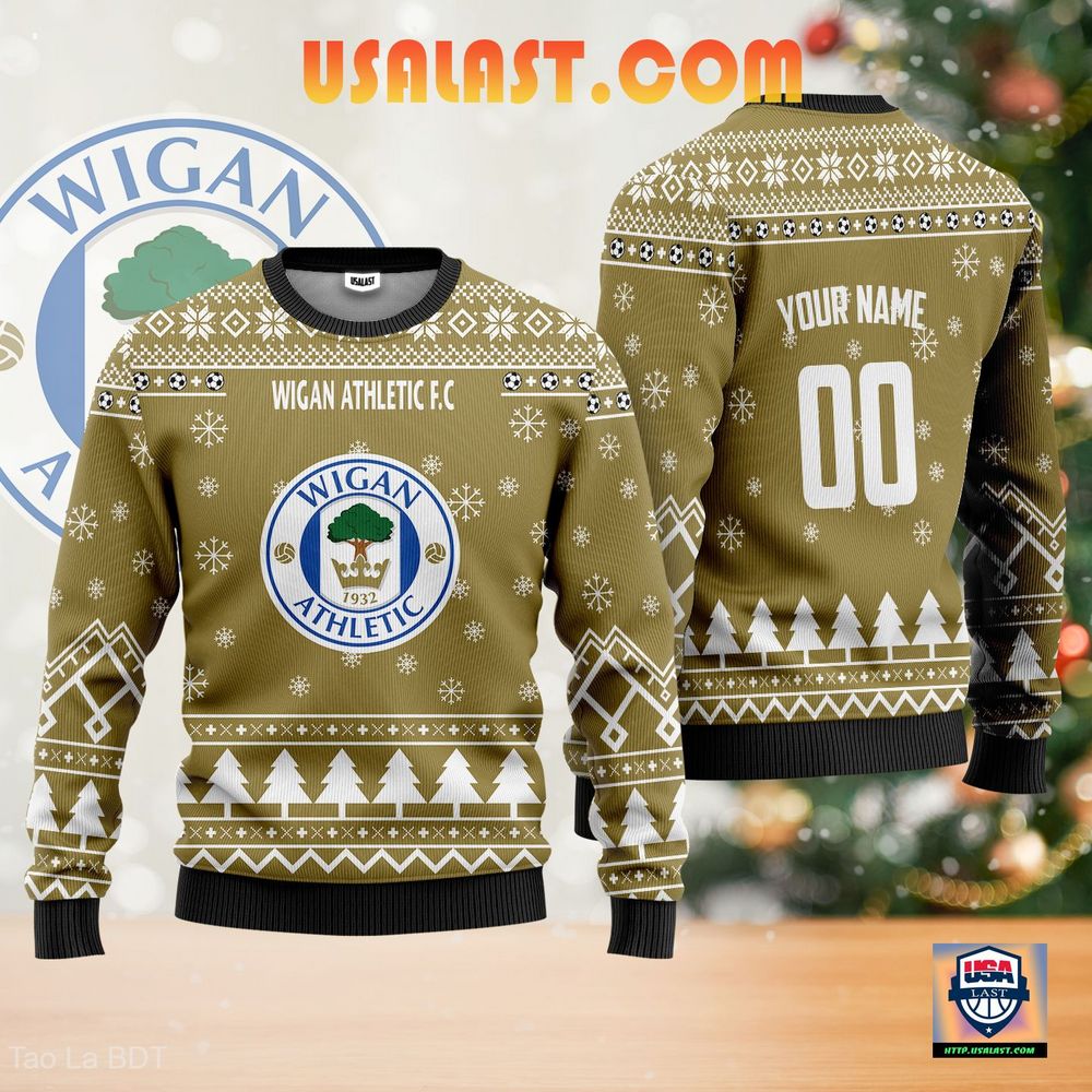 Wigan Athletic F.C Personalized Ugly Sweater Brown Version - Super sober