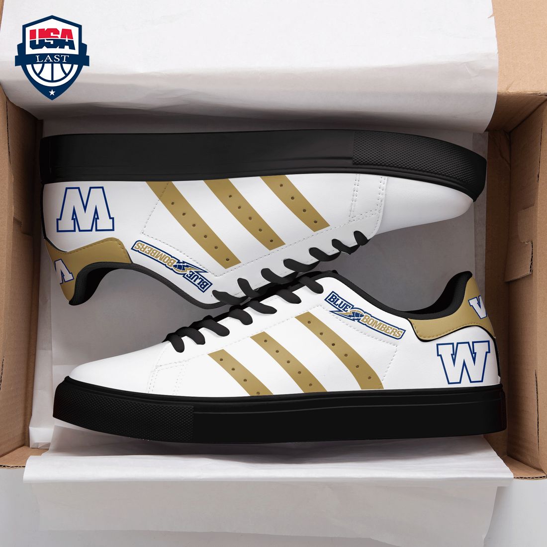 Winnipeg Blue Bombers Gold Stripes Style 1 Stan Smith Low Top Shoes
