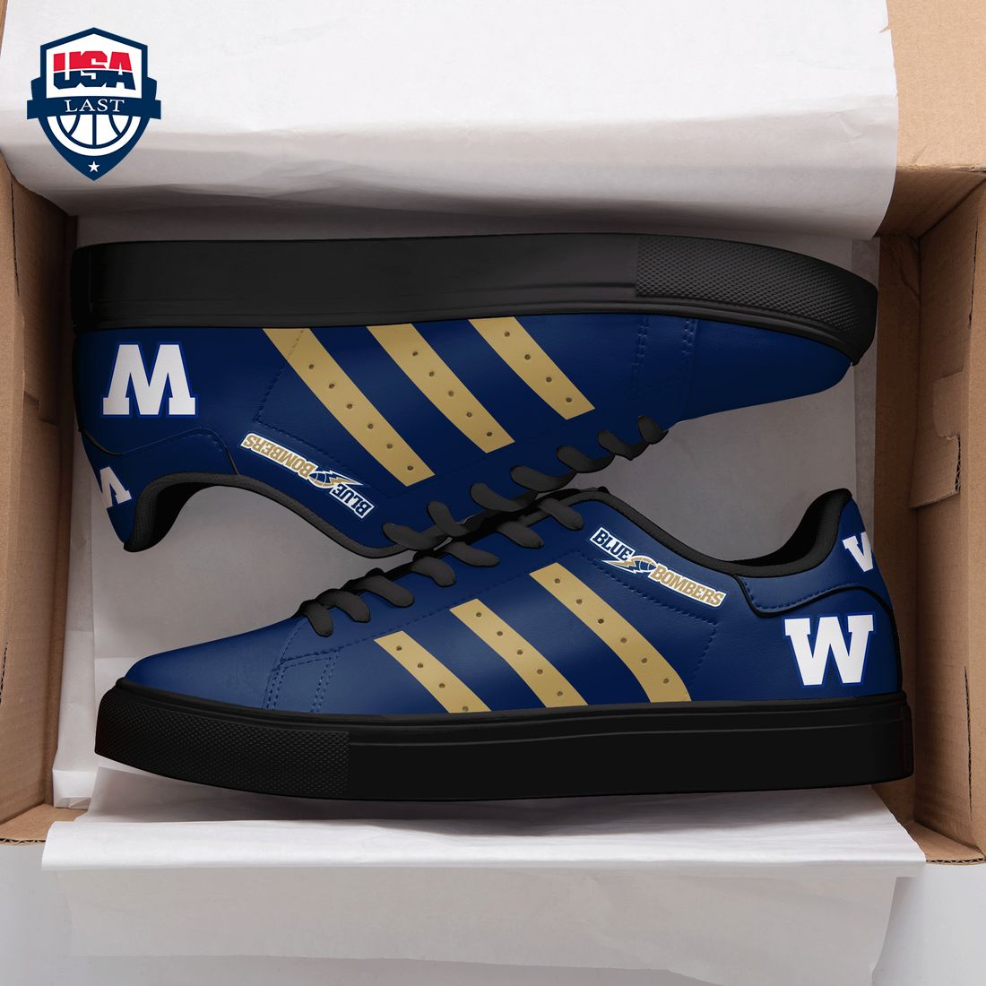 Winnipeg Blue Bombers Gold Stripes Style 2 Stan Smith Low Top Shoes