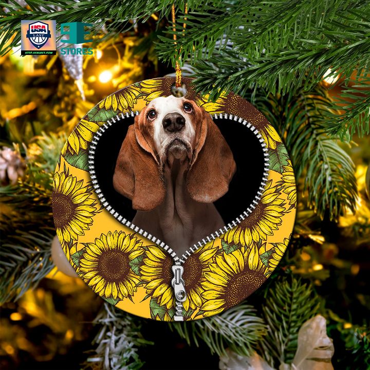 Basset Hound Sunflower Zipper Mica Circle Ornament Perfect Gift For Holiday
