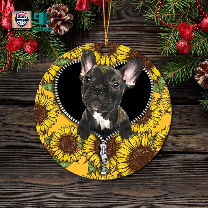 Black French Bulldog Sunflower Zipper Mica Circle Ornament Perfect Gift For Holiday