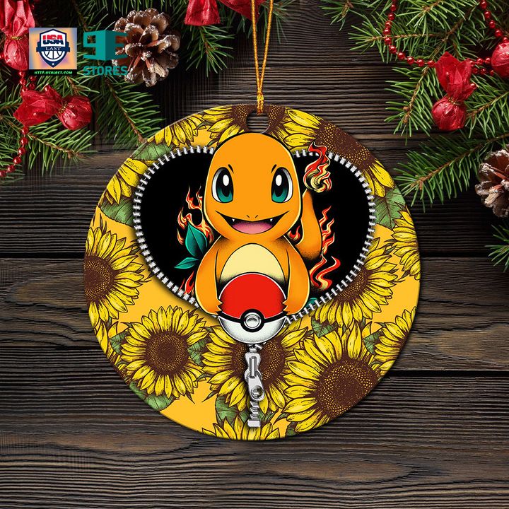 Charmander Pokemon Sunflower Zipper Mica Circle Ornament Perfect Gift For Holiday