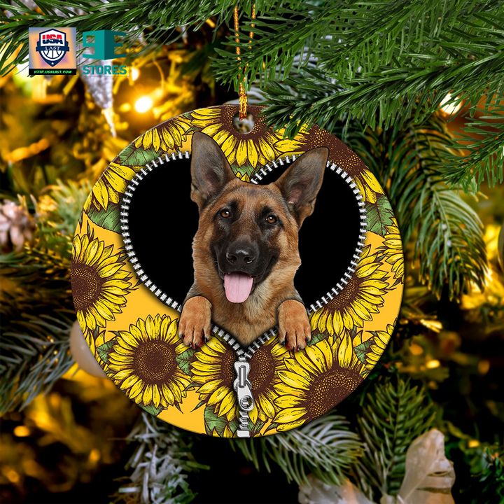 German Shepherd Sunflower Zipper Mica Circle Ornament Perfect Gift For Holiday