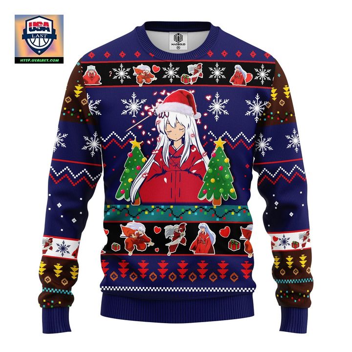 Inuyasha Anime Ugly Christmas Sweater Blue Amazing Gift Idea Thanksgiving Gift