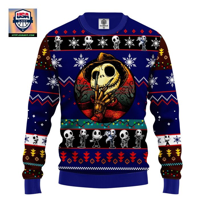 Jack Skellington Halloween Ugly Christmas Sweater Blue 1 Amazing Gift Idea Thanksgiving Gift