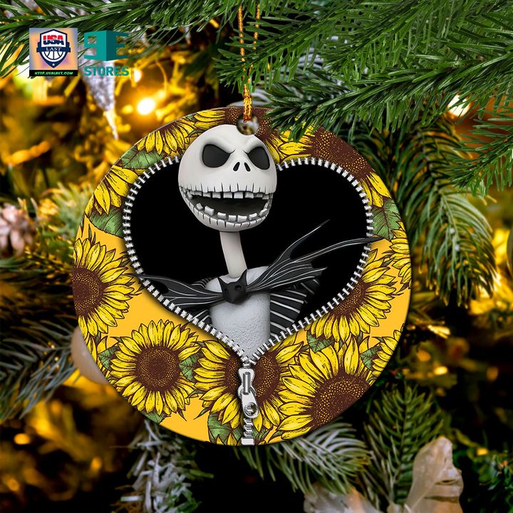 Jack Skellington Nightmare Before Christmas Sunflower Zipper Mica Circle Ornament Perfect Gift For Holiday