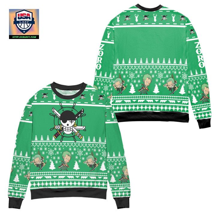 One Piece Jolly Roger Roronoa Zoro Ugly Christmas Sweater