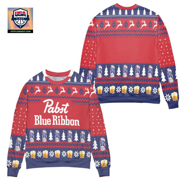 Pabst Blue Ribbon Beer Ugly Christmas Sweater - Nice photo dude