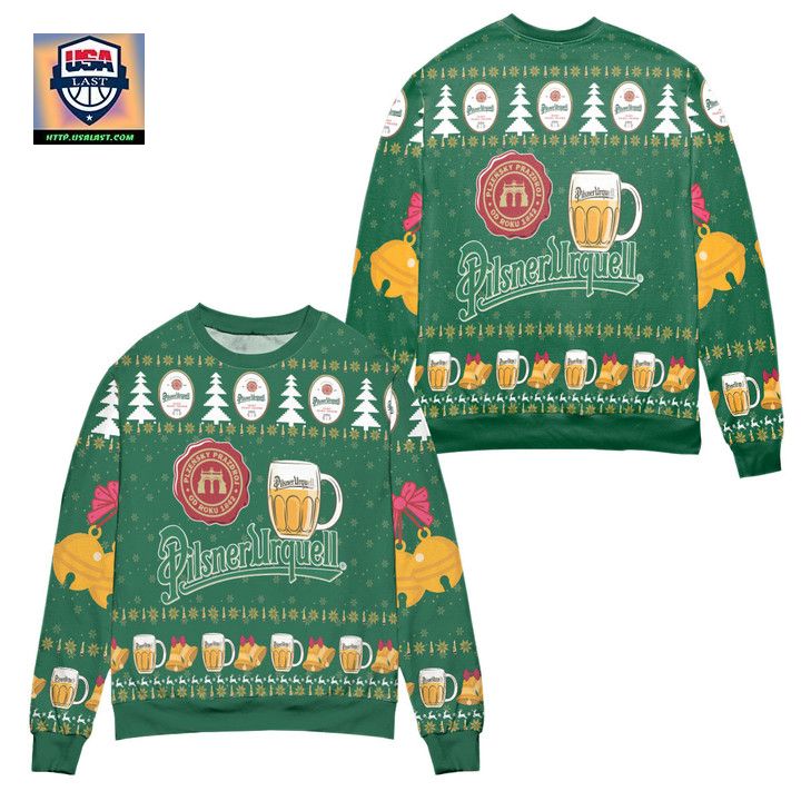 Pilsner Urquell Beer Pine Tree Snowflake Ugly Christmas Sweater – Green