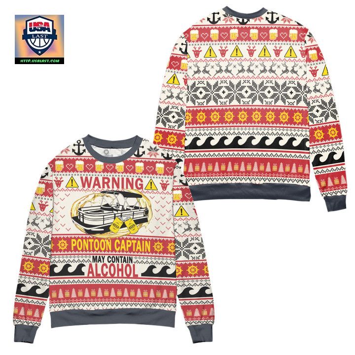 Pontoon Captain May Contain Alcohol Christmas Pattern Ugly Christmas Sweater