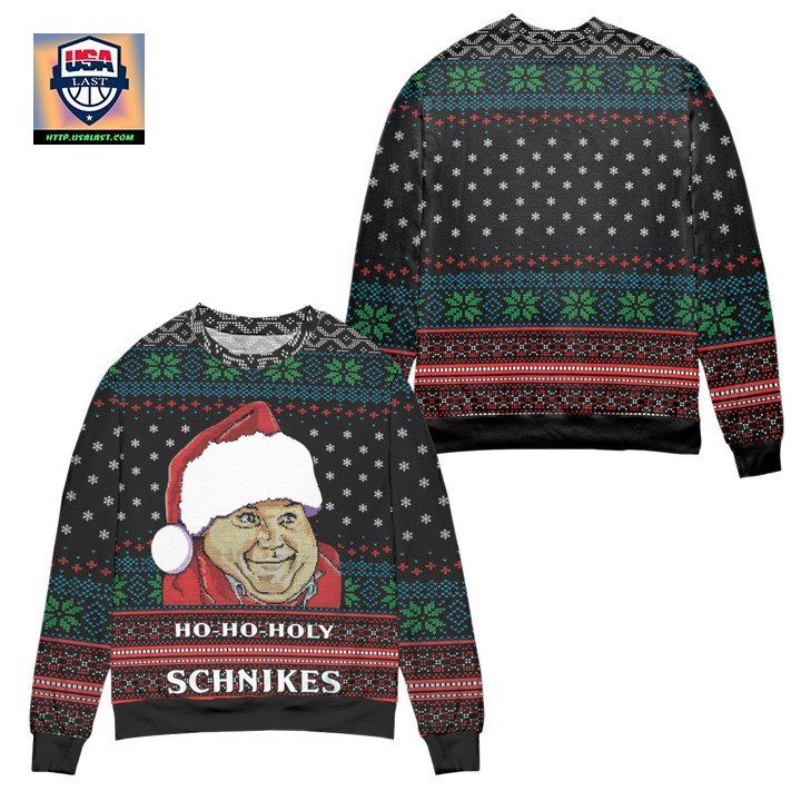 Pretty Tommy Boy Ho Ho Holy Schnikes Snowflake Pattern Ugly Christmas Sweater – Black