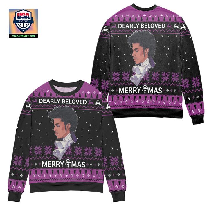 Prince Dearly Beloved Merry Christmas Ugly Christmas Sweater – Black Purple