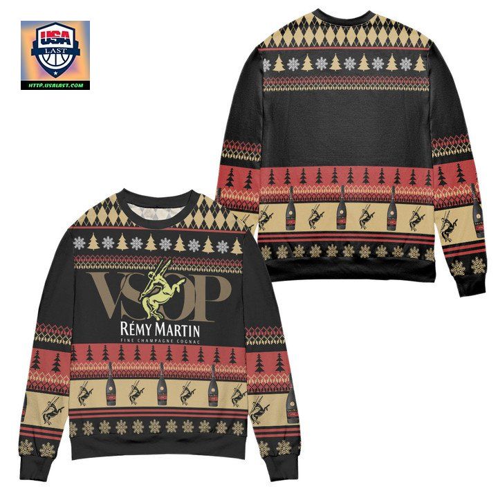 Remy Martin Cognac Snowflake Pine Tree Pattern Ugly Christmas Sweater – Black