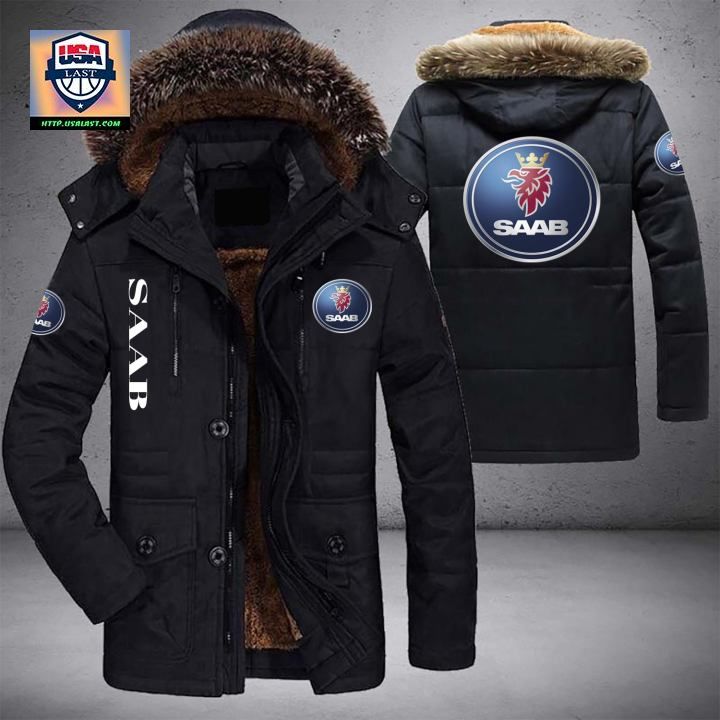 Saab Logo Brand Parka Jacket Winter Coat
