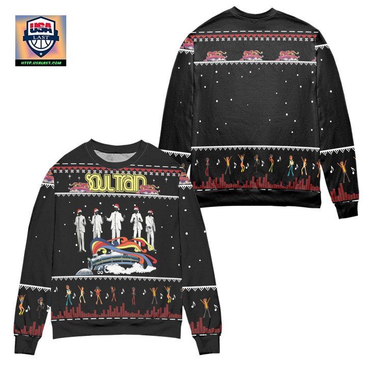 Soul Train Snowflake Pattern Ugly Christmas Sweater - Black - You look too weak