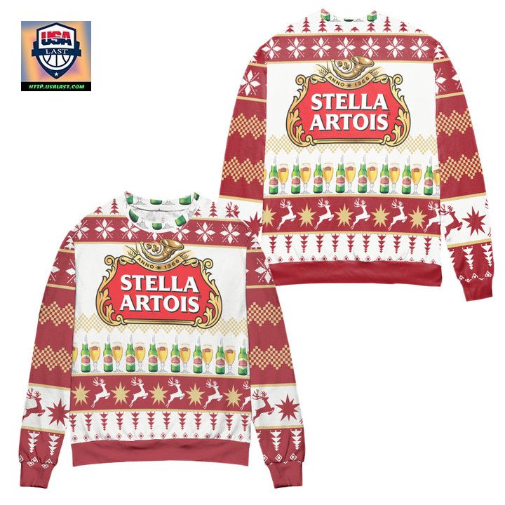 Stella Artois Beer Logo Christmas Pattern Ugly Christmas Sweater - Damn good