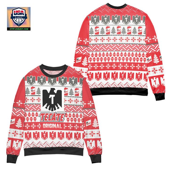 Tecate Original Pine Tree Pattern Ugly Christmas Sweater - Red - Super sober