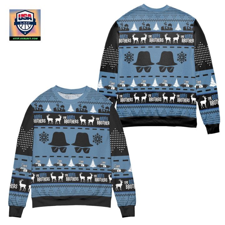 The Blues Brothers Snowflake Ugly Christmas Sweater - Black Blue - Cool DP