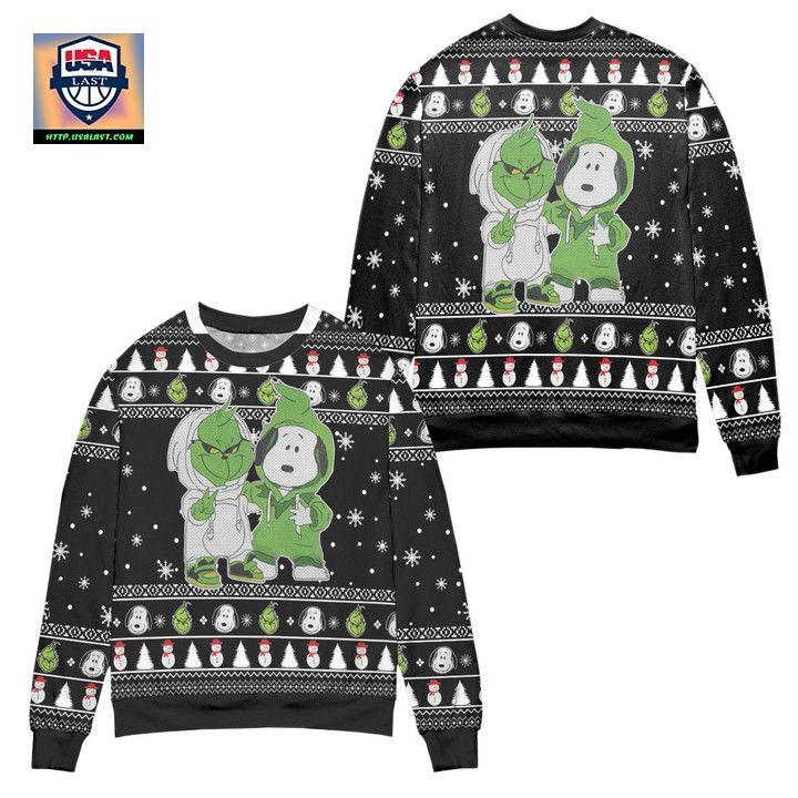 The Grinch And Snoopy Ugly Christmas Sweater - Black - Rocking picture