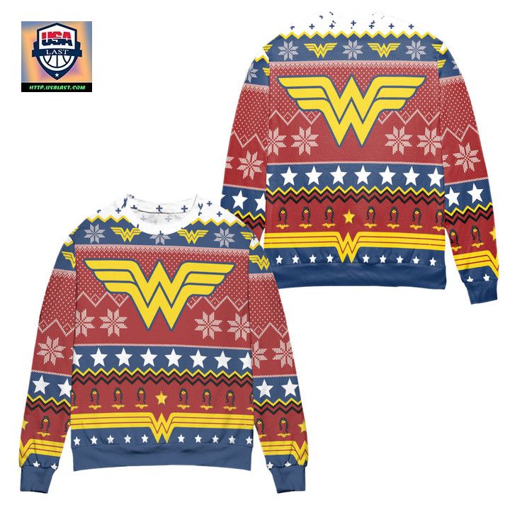 Wonder Woman Logo DC Snowflakes Pattern Ugly Christmas Sweater