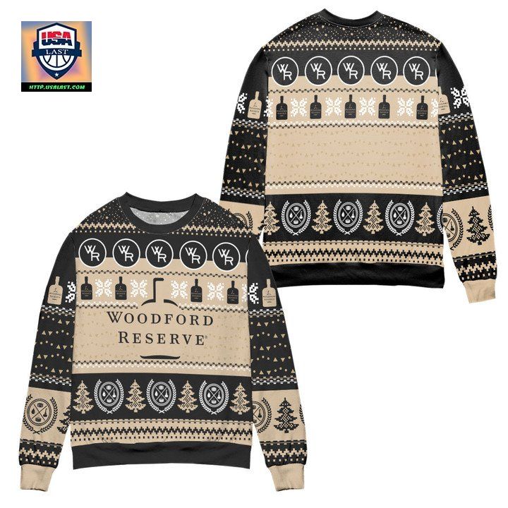 Woodford Reserve Bourbon Snowflake Pine Tree Pattern Ugly Christmas Sweater – Black
